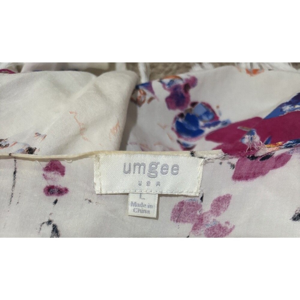 Umgee Gray Floral Long Open Front Kimono Top Silky Polyester Sz L Fringe O/S - Picture 6 of 8